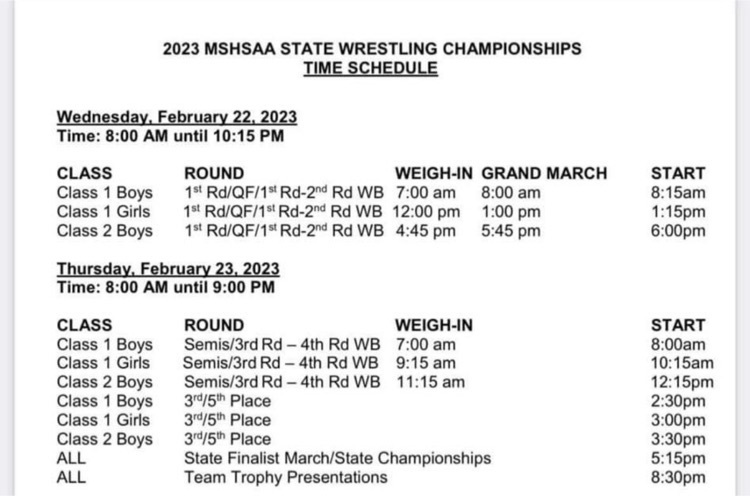 State Wrestling Schedule